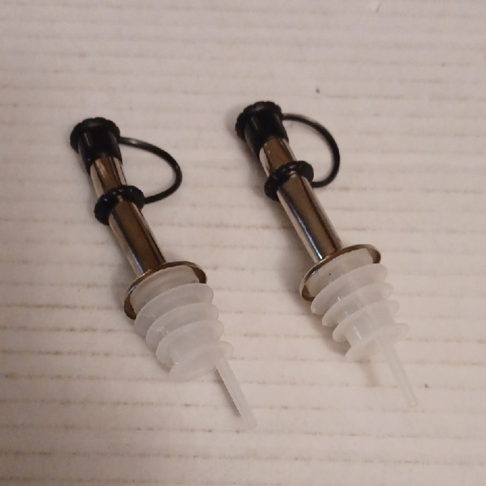 4/$40 New Stainless Steel Bottle Pourers With Attached Caps - Set Of 2